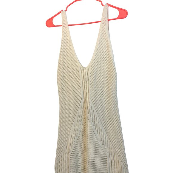 H&M Crochet Swim Cover-Up V-Neck Tank maxi Dress Cream L RR10485 GUC Sheer EUC - Picture 7 of 16